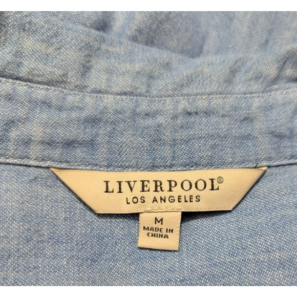 Liverpool sz M Shirt Dress + belt blue button front short cuff sleeves 1443 - Picture 5 of 6